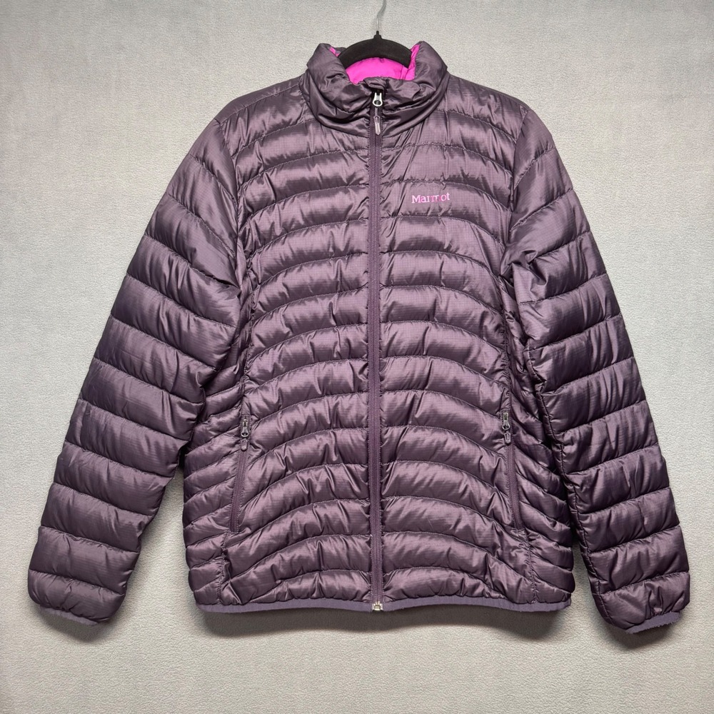 Marmot Puffer Jacket Quilted Down Winter Coat Large Purple I78370